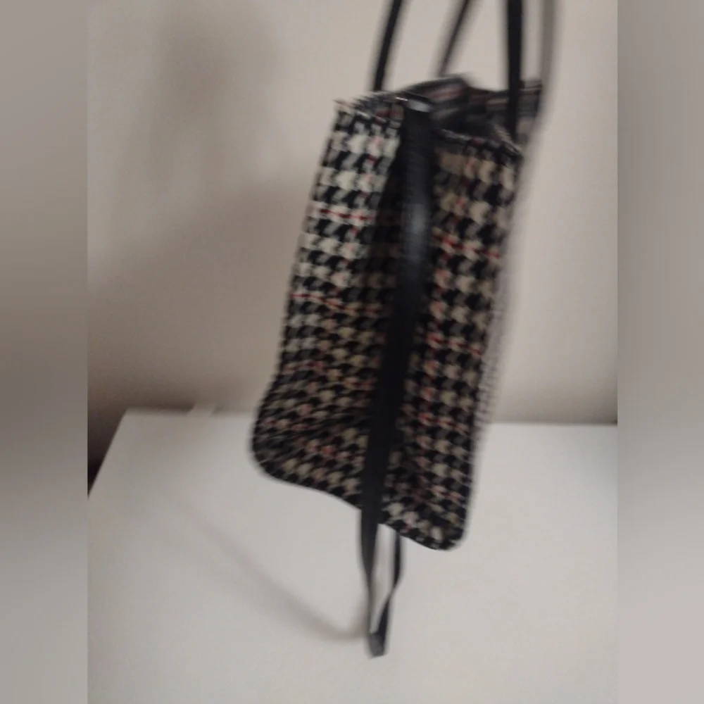 Vtg Preston & York Houndstooth Purse Bag Tote Crossbody Acrylic Wool Polyester - Picture 4 of 10